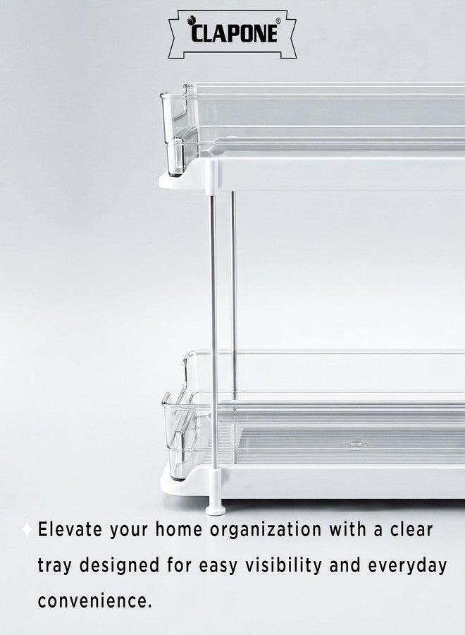 CLAPONE Bathroom Organizer Clear Under Sink Organizers Vanity Countertop Storage Container Cabinet Drawers Pull-Out Organization with Track for Pantry Kitchen (2 Tier) - Image 3